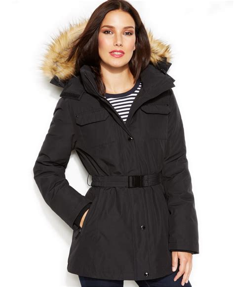 faux fur trimmed hooded puffer jacket michael kors|Michael Kors faux fur jacket.